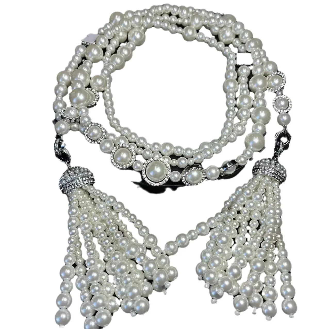 Middle French style small fragrant pearl tassel necklace waist chain