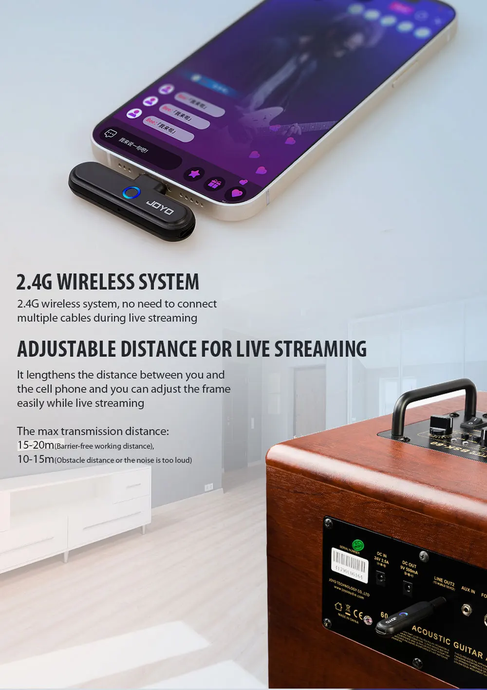 JW-05R 2.4G Wireless Audio Transmitter Receiver OTG Plug & Play Type-C Lightning