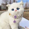 Cute Pet Accessories Double Layer Pearl Pet Necklace Sweet Flower Pendant Cat Neck Chain Adjustable Pearl Collar for Cats Puppy 4