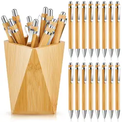 Set of 10 Eco - Friendly Bamboo Ballpoint Pens for Business and Office Gifts (Blue)