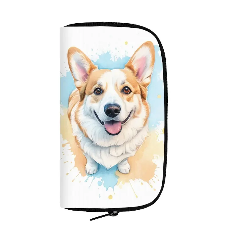 Cute German Shepherd Pug Border Collie Chihuahua Dog Print Wallet Watercolor Painting Dog Credit Card Earphone Holder Purse 6