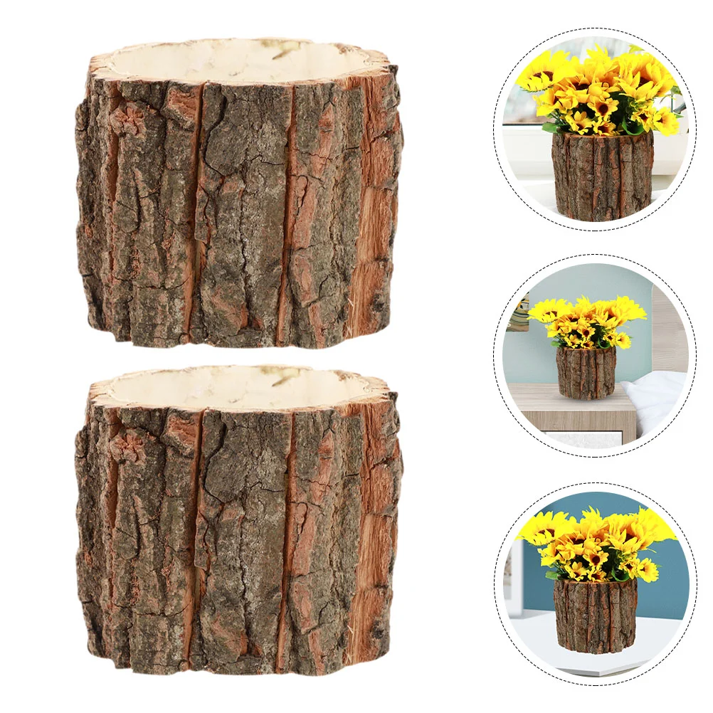 

2 Pcs Bark Flower Bucket Decorative Plantss for Vintage Flower Vase Indoor Decorate Wood Stump Succulent Vintage Flower Vase
