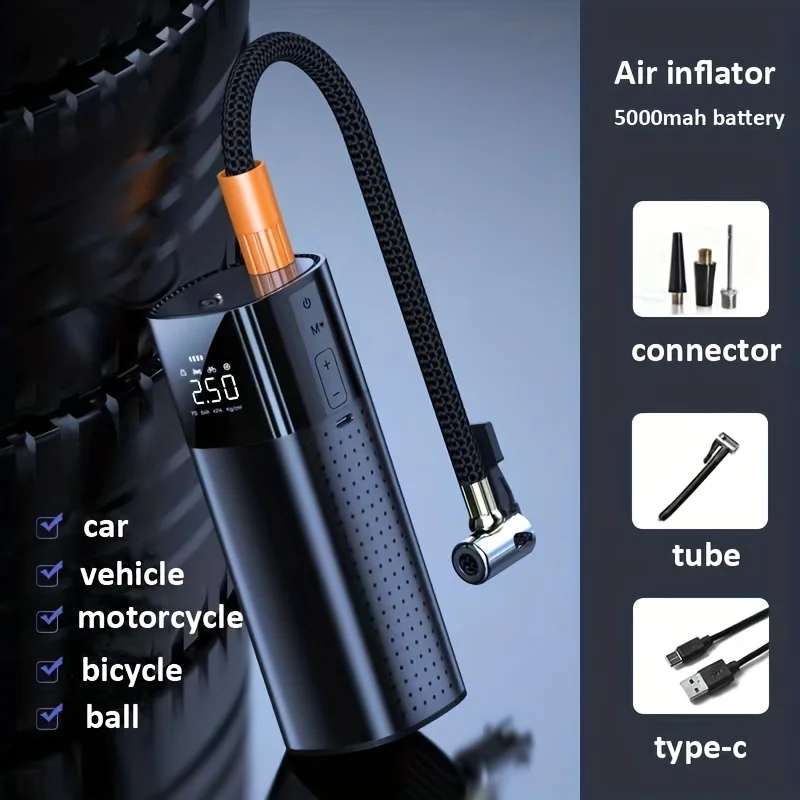 

Portable Multifunctional Inflator And Compressor Wireless Pump Built In Battery 5000mAh LED Digital Display Screen Full Stop