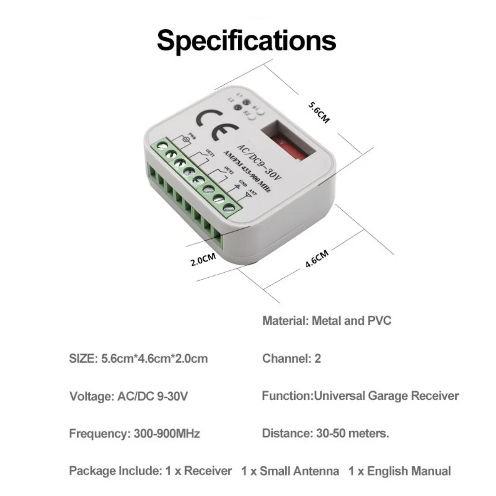 Remote Control Switch Receiver 300-868MHz 433MHz Receiver Universal AC/DC 9-30V Garage Door Control Garage Command