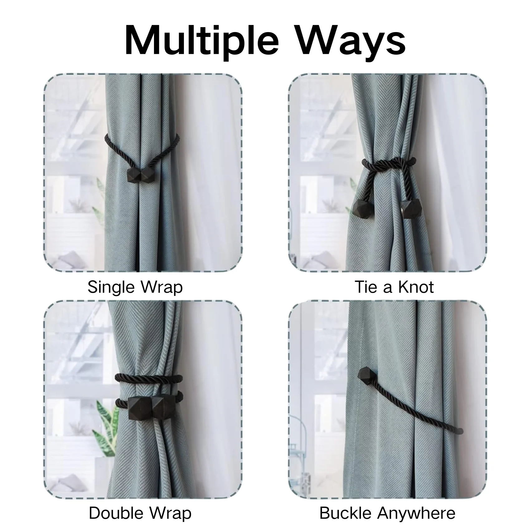 Magnetic Curtain Tiebacks Twist Rope Magnet Tieback Window Treatment Holdbacks Draperies Holders