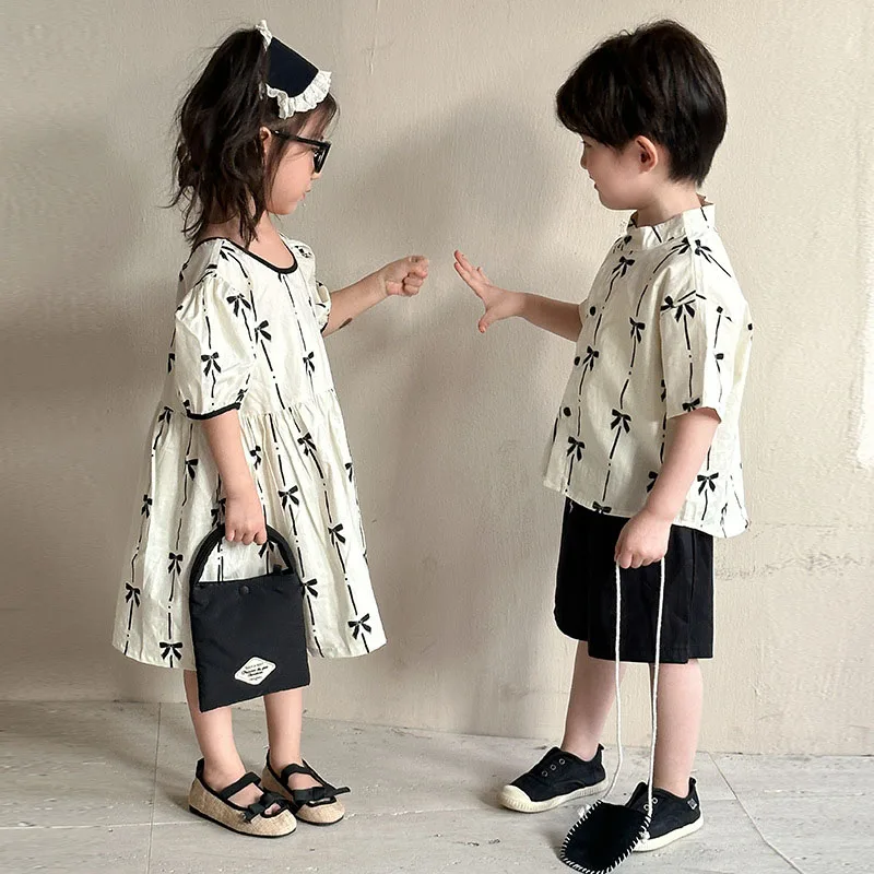 MILANCEL New Spring Kids Clothes Set 1-9T Girls Cute Bow Short Sleeved Dress Children Outwear Boys 2PCS Outfits
