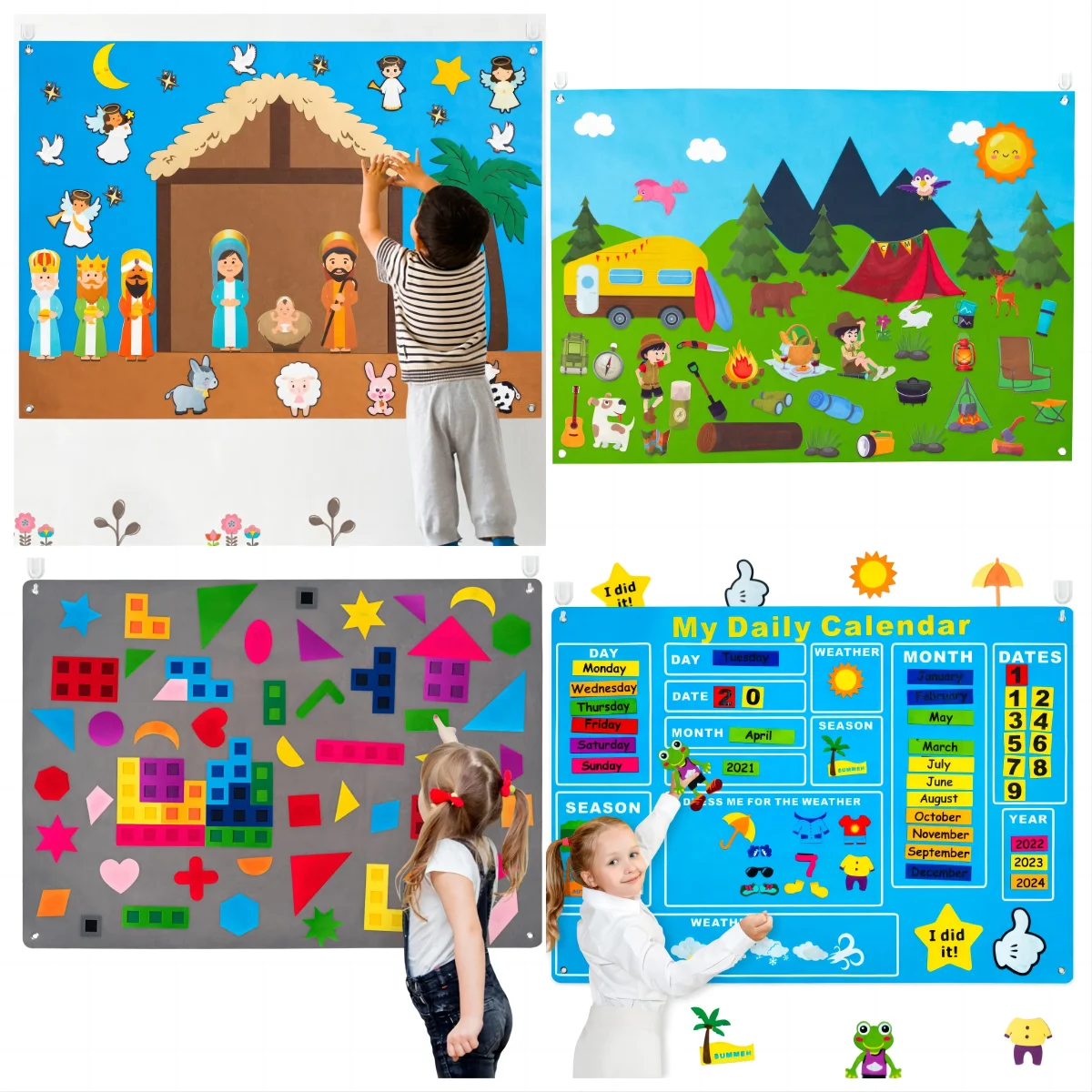 41Pcs Full Felt Storyboard Kid Favor Cartoon Calender/Depiction/Jesus/Camp Theme Puzzle Poster Decor for Anniversary Classroom