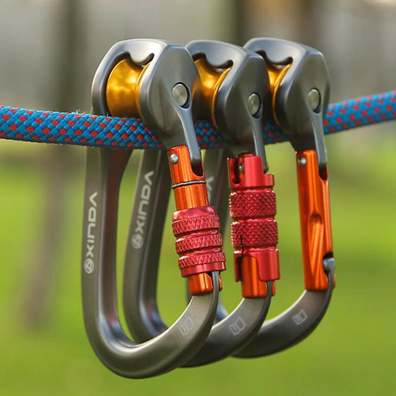 

Outdoor Pulley Carabiner Mountaineering Safety Buckle Lock Cross Strop Equipment Bearing Pulley Hook