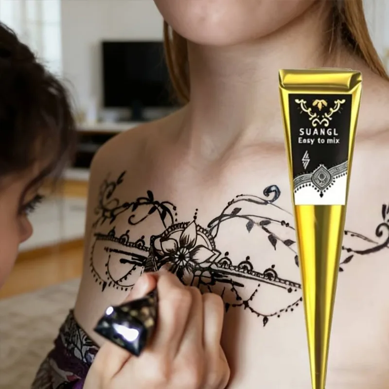 Kit per Tatuaggi Temporanei all'Henné, Strumento per Dipingere a Mano, Arte Corporea Fai-da-Te, Regalo per Donne e Uomini, Accessori per Tatuaggi - immagine 2