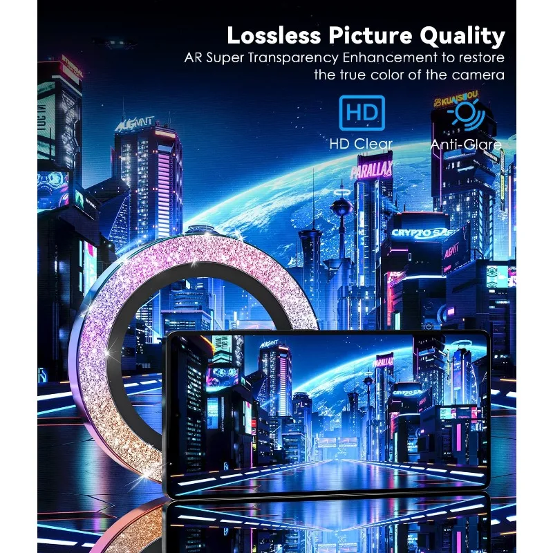 Glitter Decoration Ultra-HD Tempered Glass Camera Lens Protector with Metal Ring