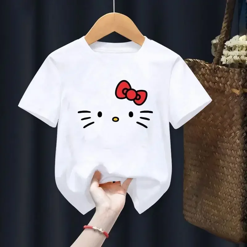 Summer Short Sleeved Anime Cute Hello Kitty Printed Children T-Shirt Cartoon Kid T Shirt Casual Top Girl Boy Clothing Baby Tee 3