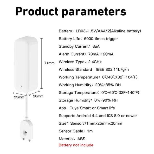 Tuya Smart WIFI Water Leakage Sensor Alarm Water Level Detector Flood Leakage Sensor APP Remote Control Security Alarm System 6