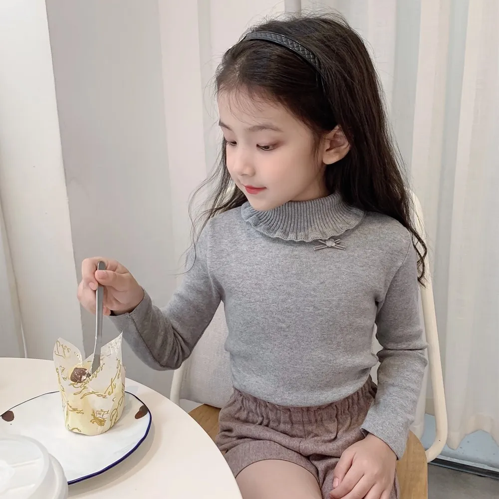 

baby girl clothes kids tops High neck knitted pullover sweater warm solid color Undershirt