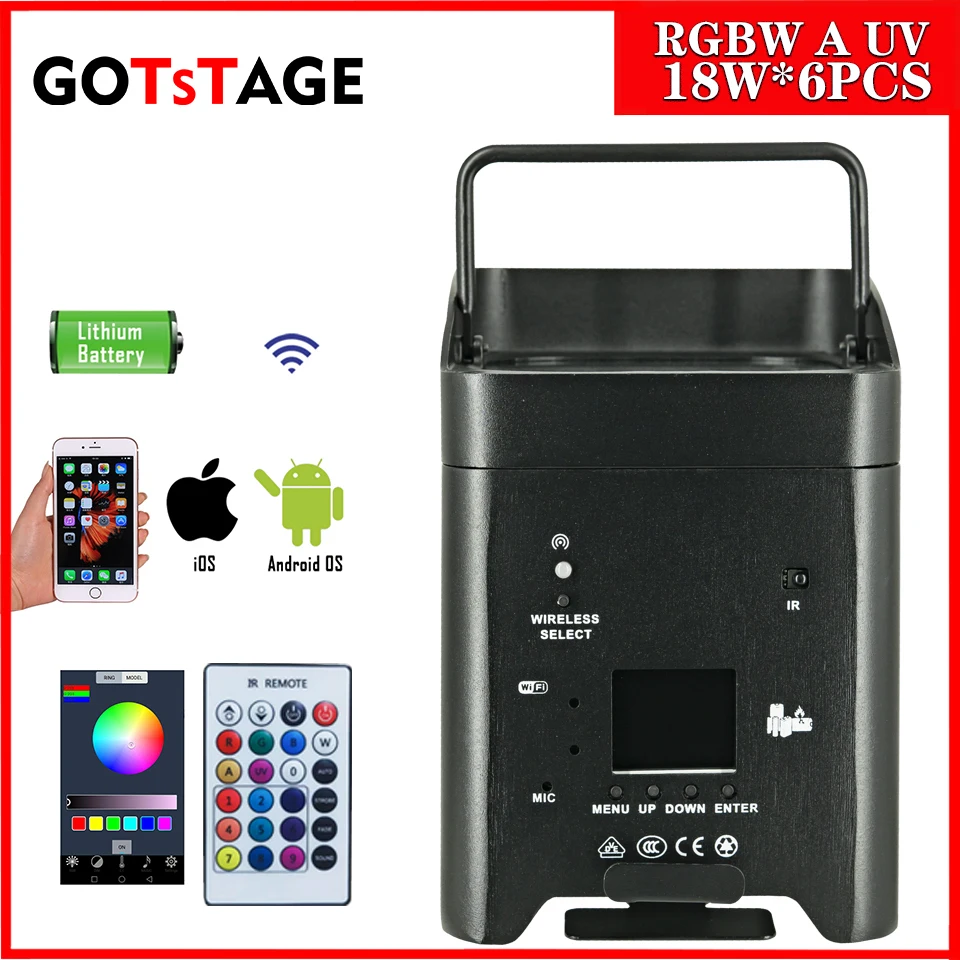 6x18w RGBWAUV LED Battery Par Wireless DMX512 Phone WIFE Wash Wall Light For Party DJ Disco Restaurant Wedding Stage rental