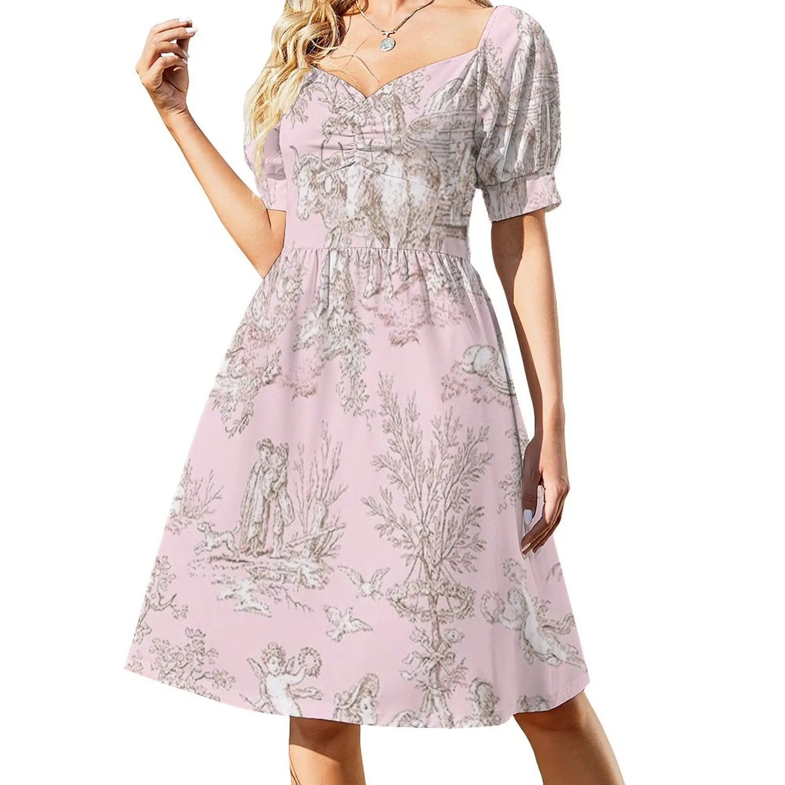

French Country Pink Toile Sleeveless Dress Evening dresses women's clothing summer 2023 novelties clothes