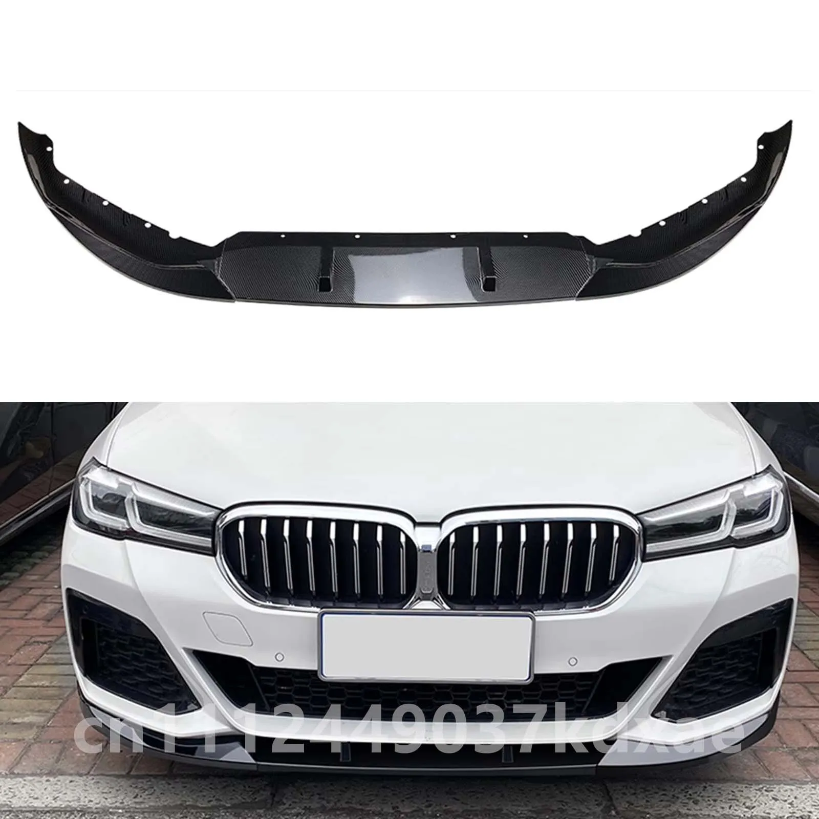 2021-2023 BMW 5 시리즈 G30 M 스포츠 LCI 540i 525i 530i 글로스 블랙 카본 파이버 룩 블레이드 프론트 범퍼 스포일러 립 스플리터