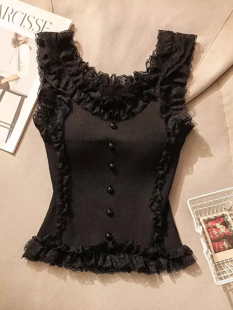 الكورية الدانتيل المرقعة المحاصيل الأعلى المرأة U...