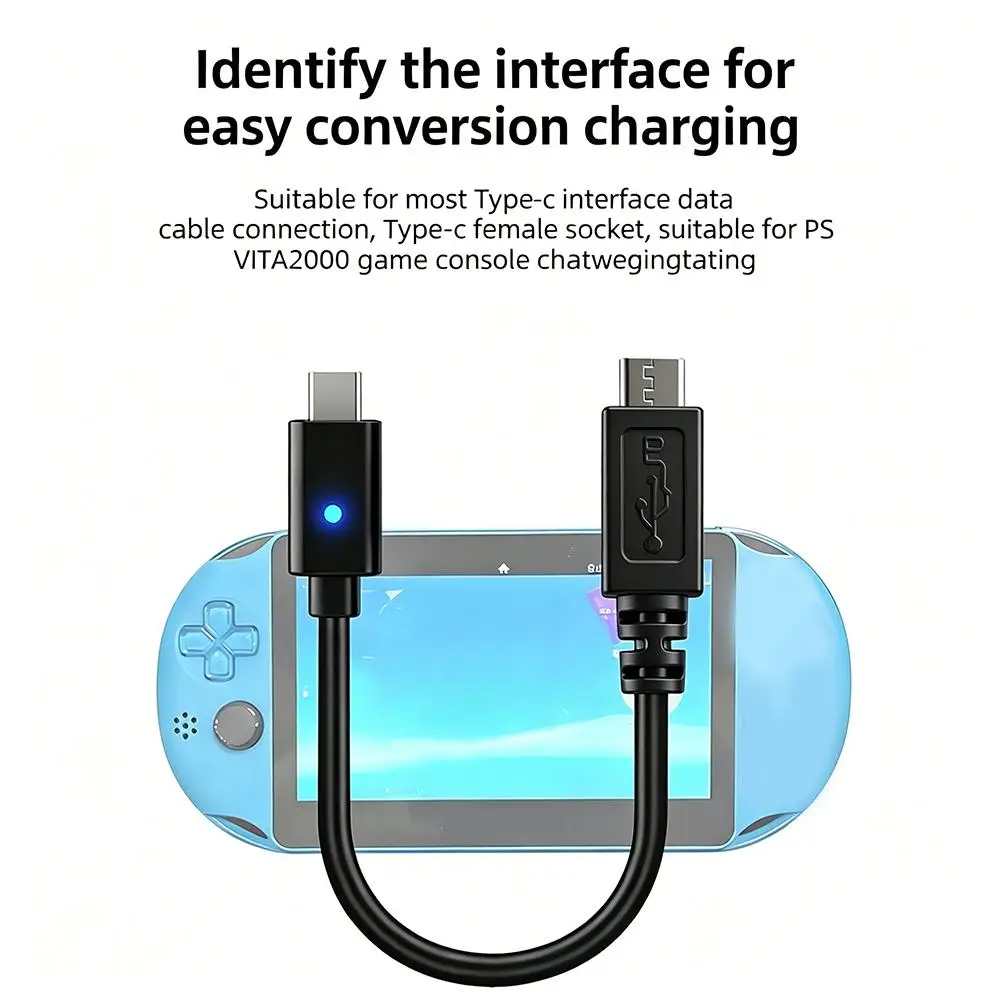 PS Vita 2000 컨트롤러 어댑터용 10cm USB C 충전 케이블, 플레이스테이션 게임 콘솔용 C타입 LED 변환 코드, 전원 케이블