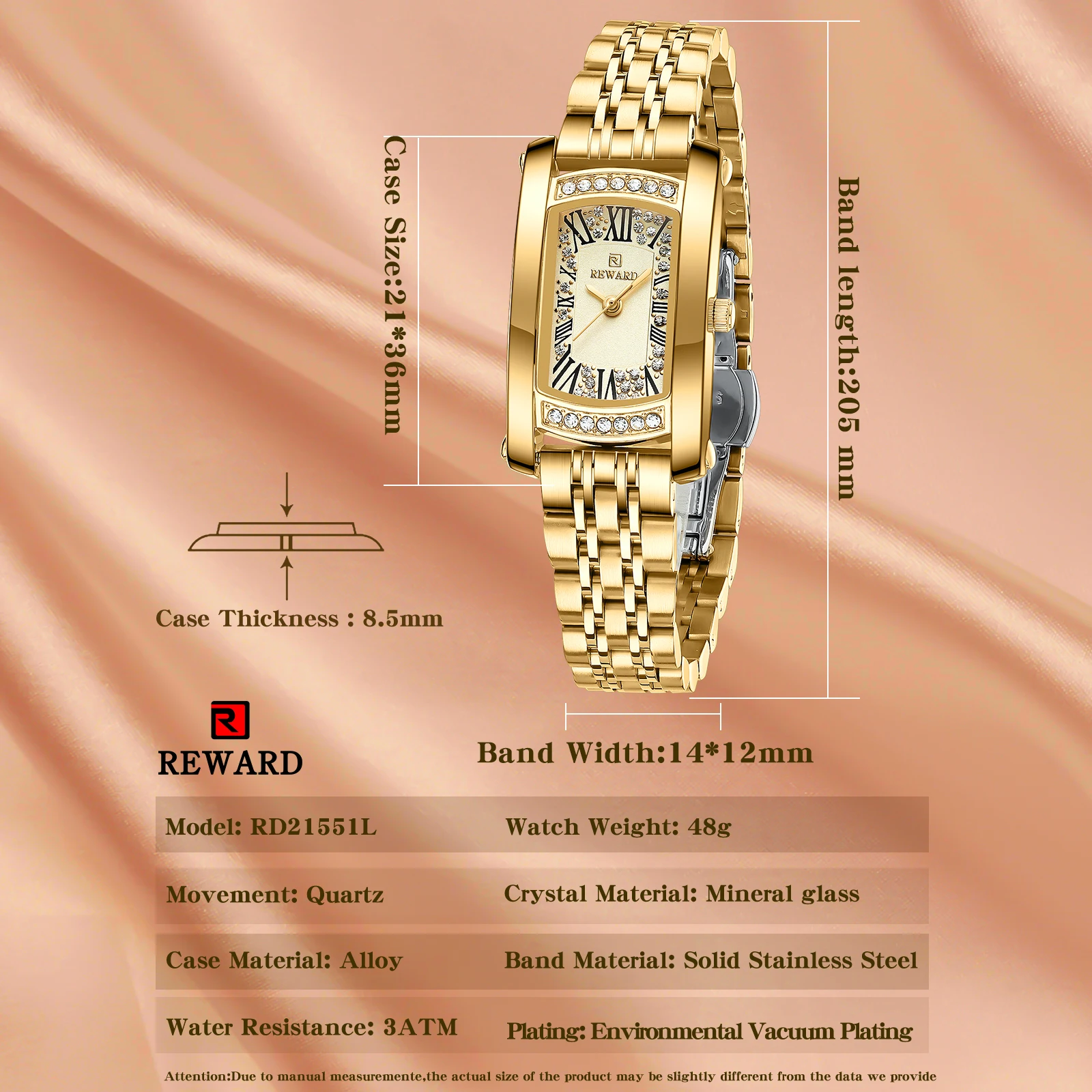 REWARD New Design Japanese Movement Quartz Watches for Women Stainless Steel Wristwatches  Waterproof Gold Female Simple Watch