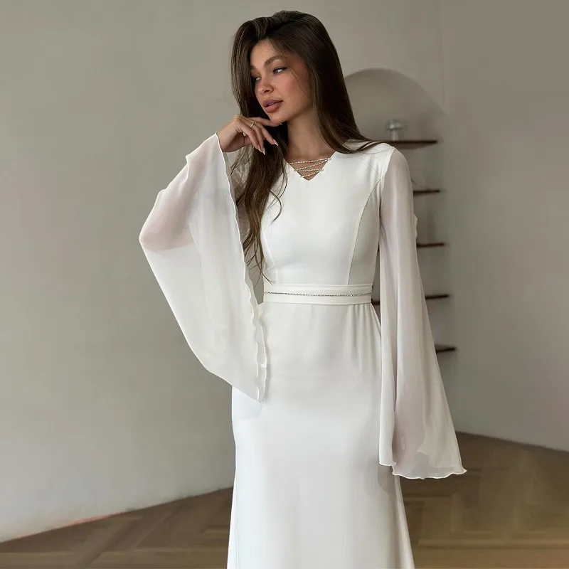 

2024 Autumn New Fashion V-neck Long Sleeve Narrow Elegant Slim Pencil Dress