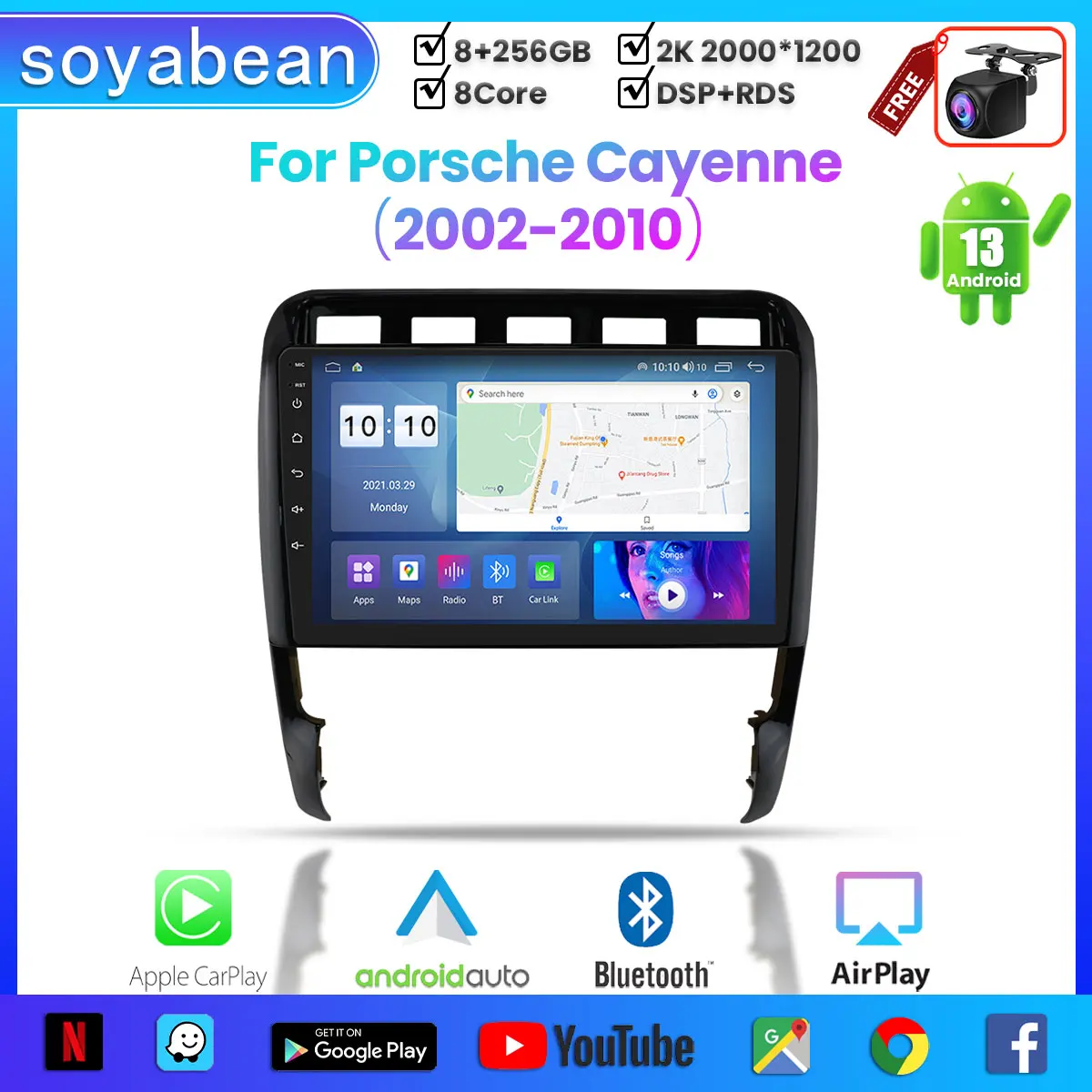 

Android 13 Car Radio for Porsche Cayenne, 2002-2010 9inch 2K Multimedia Player with 4G Carplay & 2Din GPS Navigation.