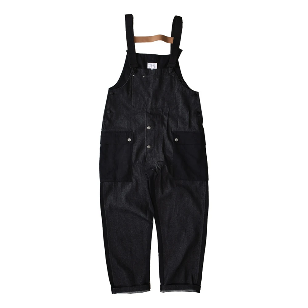 Amekaji Workwear Style Strap Jeans Pants Contrast Stitch Overalls Trousers Safari Cargo Work Functional Multiple Pocke