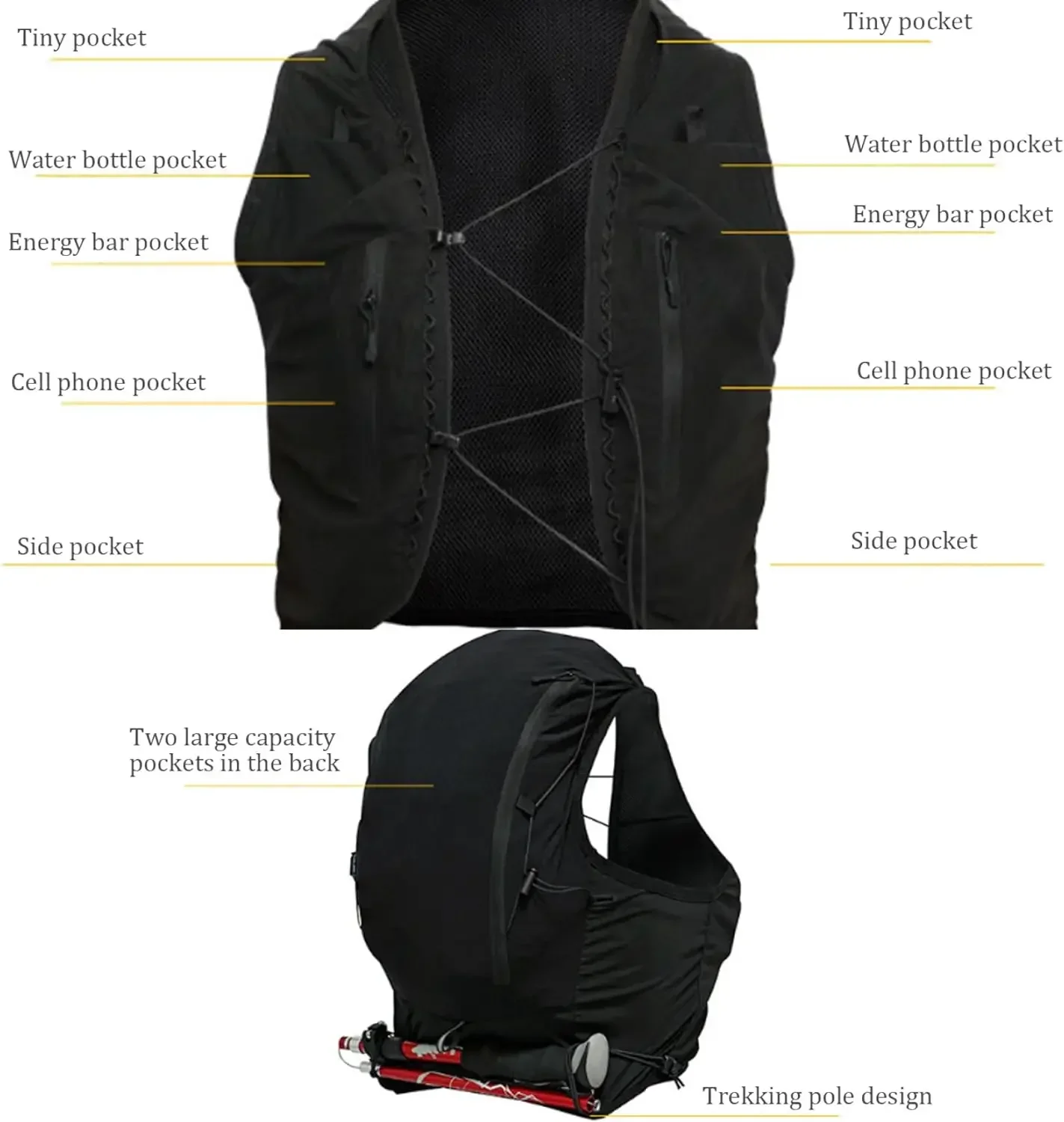 Hydration Vest Pack with 12 Pockets for Small Items Phones Wallets Keys and Towel for Jogging Biking Hiking hydration vest pack