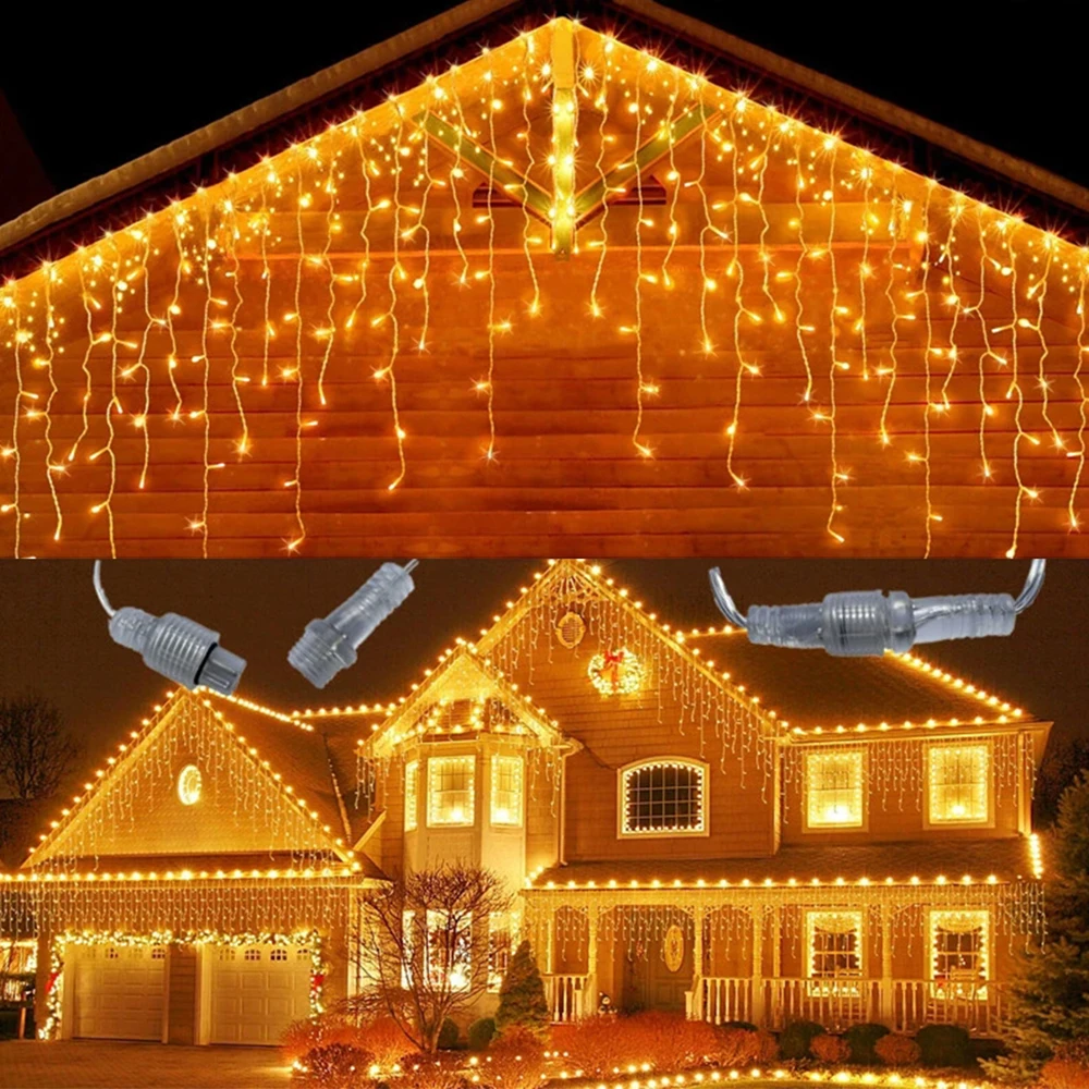 thumbnail image 1 of Guirnalda navideña de luces LED de 8 a 40 m con forma de carámbano, 220 V, caída de 0,4 a 0,6 m, para aleros de centros comerciales, jardines, escenarios, etc., 1 of 4