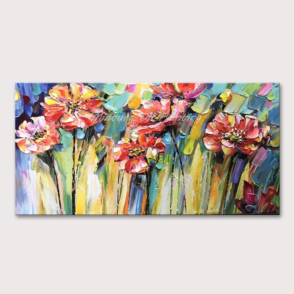 

Mintura,Wall Picture for Living Room Oil Paintings on Canvas,Hand-Painted Beautiful Red flowers Hotel Decor Wall Art No Framed