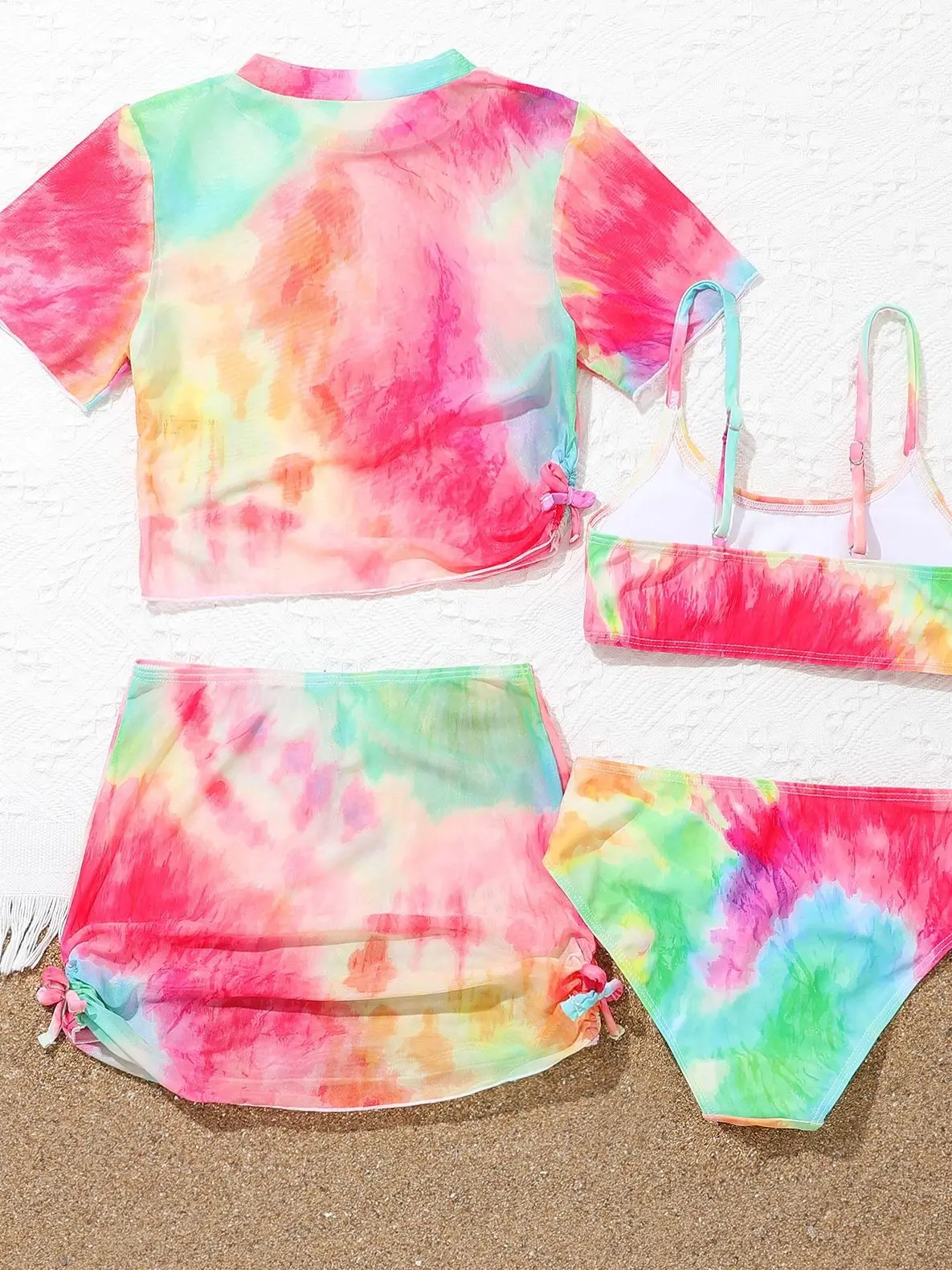 4 Pieces Bikinis Set Top & Skirt 2025 Girls Swimsuit Kids Swimwear Female Children Bathers Bathing Swimming Swim Suit Beachwear 2