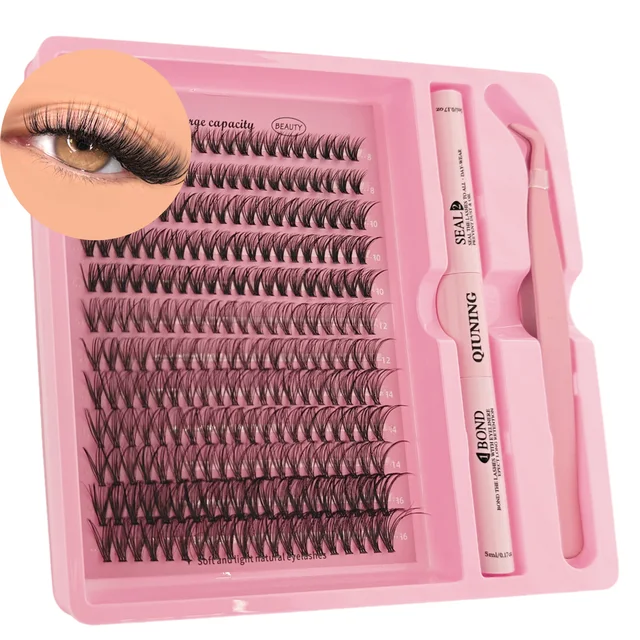 QIUNING Eyelash Clusters Kit Fluffy Individual Lashes Lash Bond and Seal and Remover Faux Mink Lashes Eyelash Extension DIY