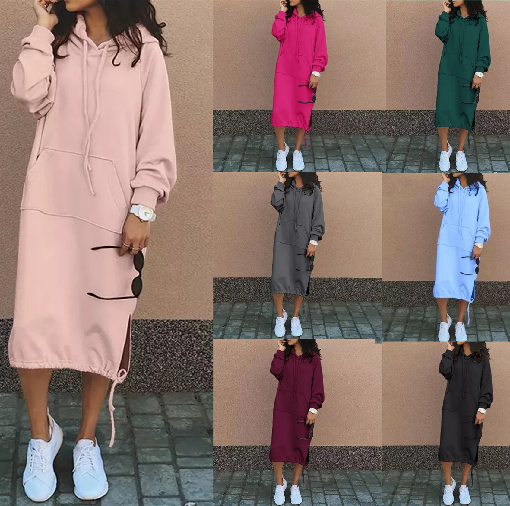 

Round Neck Pocket Guard Dress 2023 Popular European and American Style Large Size Casual Loose Fit Warm Long Sweater