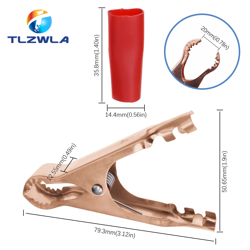 50A Red + Black 80mm Crocodile Car Caravan Van Battery Test Lead Clips 2Pcs Alligator Clips