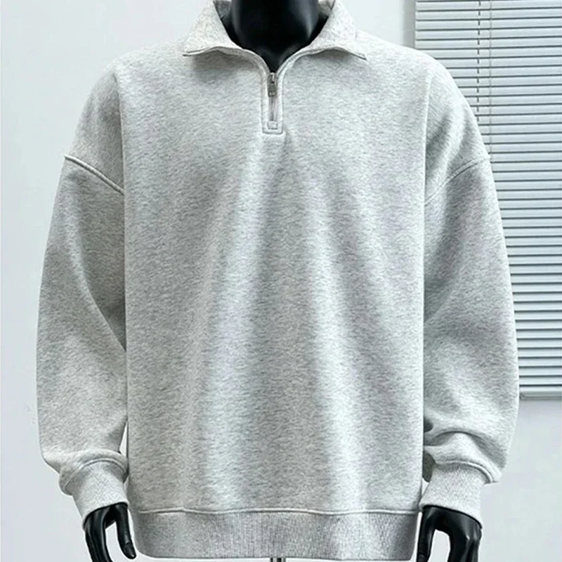 Korean Fashion Half-zip Sweatshirts For Men Spring Stand-up Collar Pullover Hoodies Y2K Vintage Solid Tracksuit