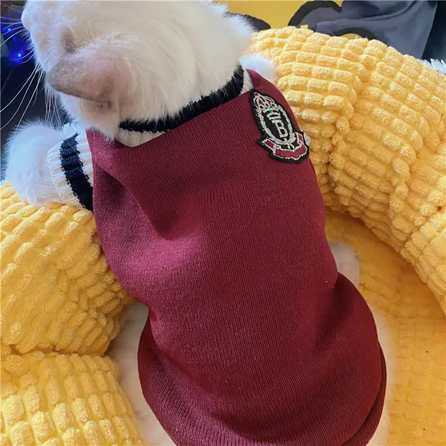 Pet Dog Knitted Sweater Clothes for Small Medium Dogs,Winter Warm Padded V-neck Dog School Uniform,Chihuahua French Bulldog Coat 6