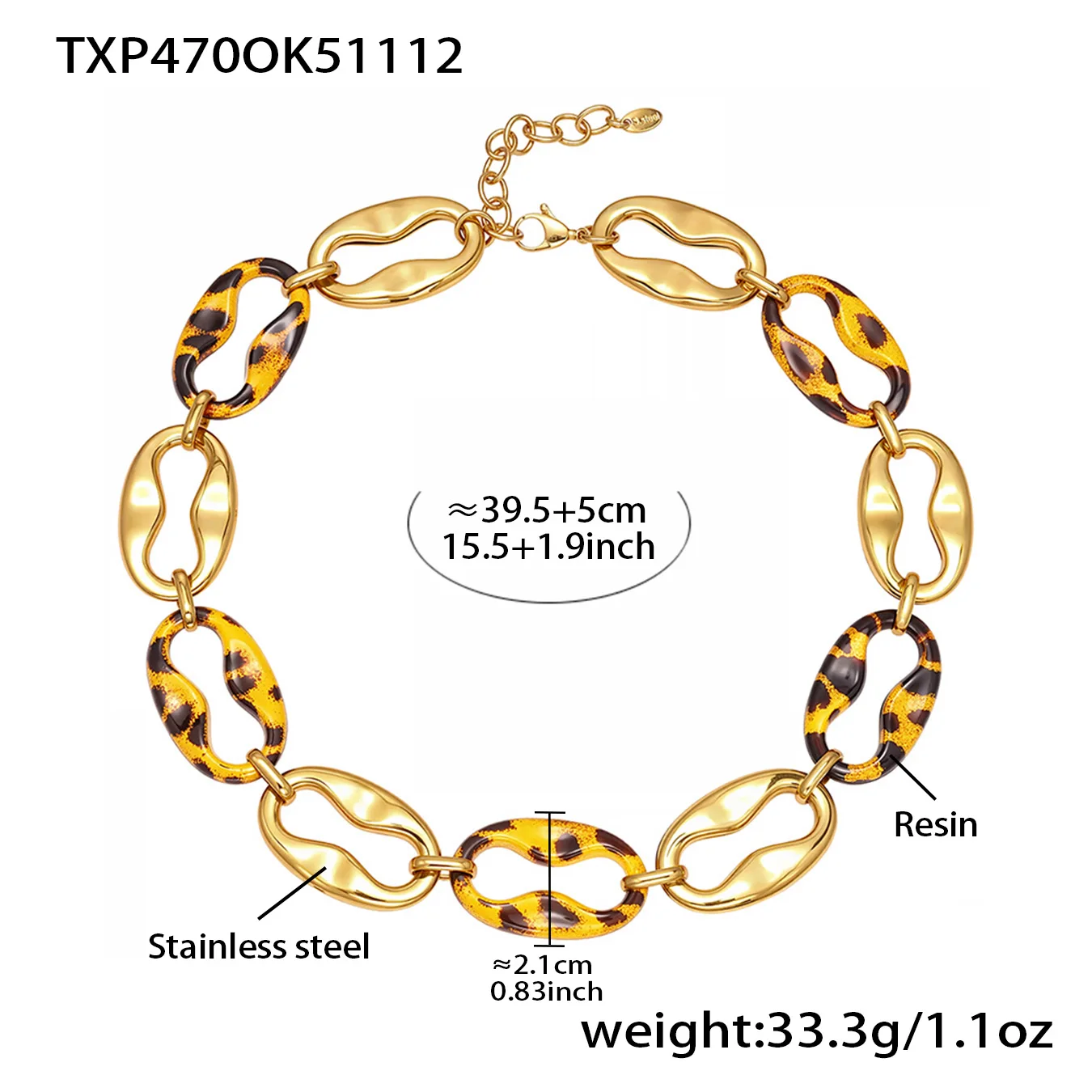 Neues schwarz-braunes Harz-Edelstahl-vergoldetes Ketten-Halsketten-Armband-Ohrring-Set, 3-teiliges Damen-Modeschmuck – Detail 1