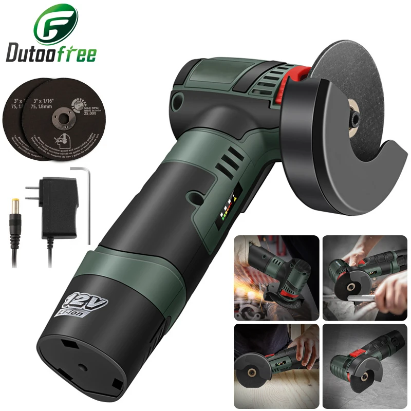 12V Mini Cordless Angle Grinder Brushless Cutter Small Home DIY Polishing Machine Cutting Portable Polisher Power Tool Saw Blade grinder adapter converter and platen set for drill bits cutting disc saw blade polishing m14 m10 angle grinder accessories