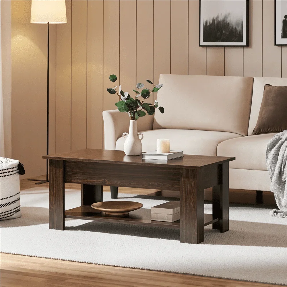 Renwick Modern 38.6" Wood Lift Top Coffee Table with Shelf for Livingroom, Espresso 6