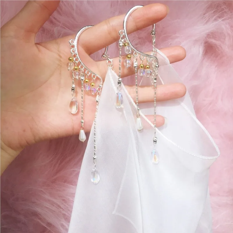 Han Chinese Clothing Accessories Sunscreen Silk Veil Ancient Style Face Covering Ear Hanging Tassel Court Curtain Exotic upf50 sun protective scarf uv resistance sunscreen mask sunshade protect face block the sun mask veil anti sunburn mask