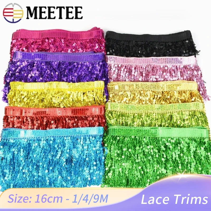 

1/4/9Meters Meetee 16cm Sequin Tassel Lace Trim for Sewing Dance Dress Decoration Fringes Ribbon DIY Garment Material Accessory