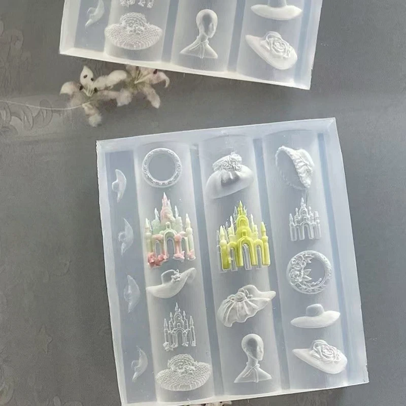 네일 아트 몰드 DIY 네일 아트 데코 투명 네일 템플릿 3D 실리콘 매니큐어 몰드 유럽 스타일 밀짚모자 백조 드레스 성