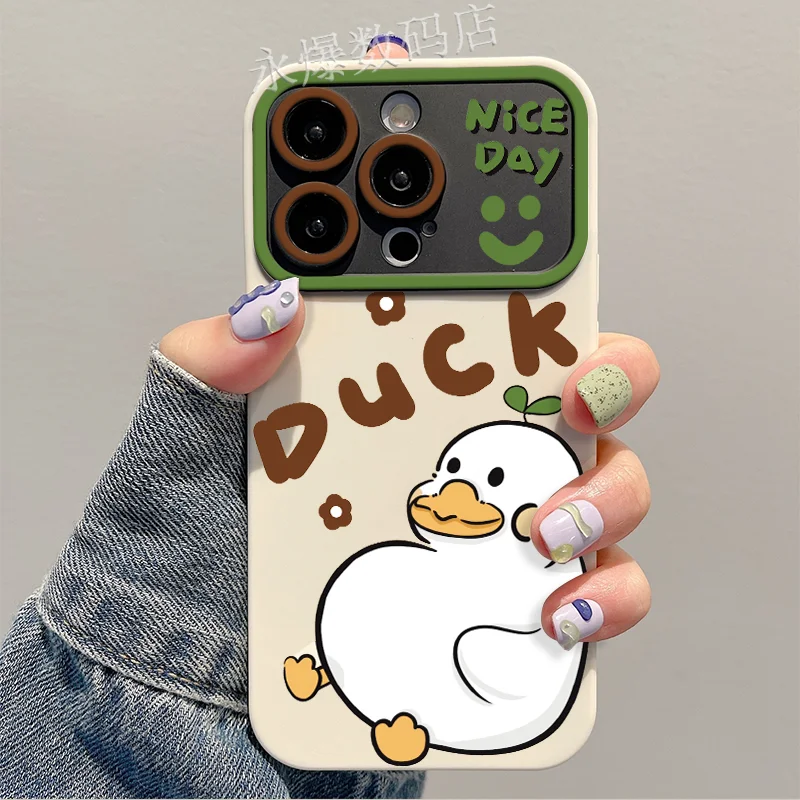 

White Duck For iPhone 11 Case 14/13/12promax Large Window Full Cover Xsmax Anti-skid Anti-slip 7/8plus Men Women XR Cartoon Cute