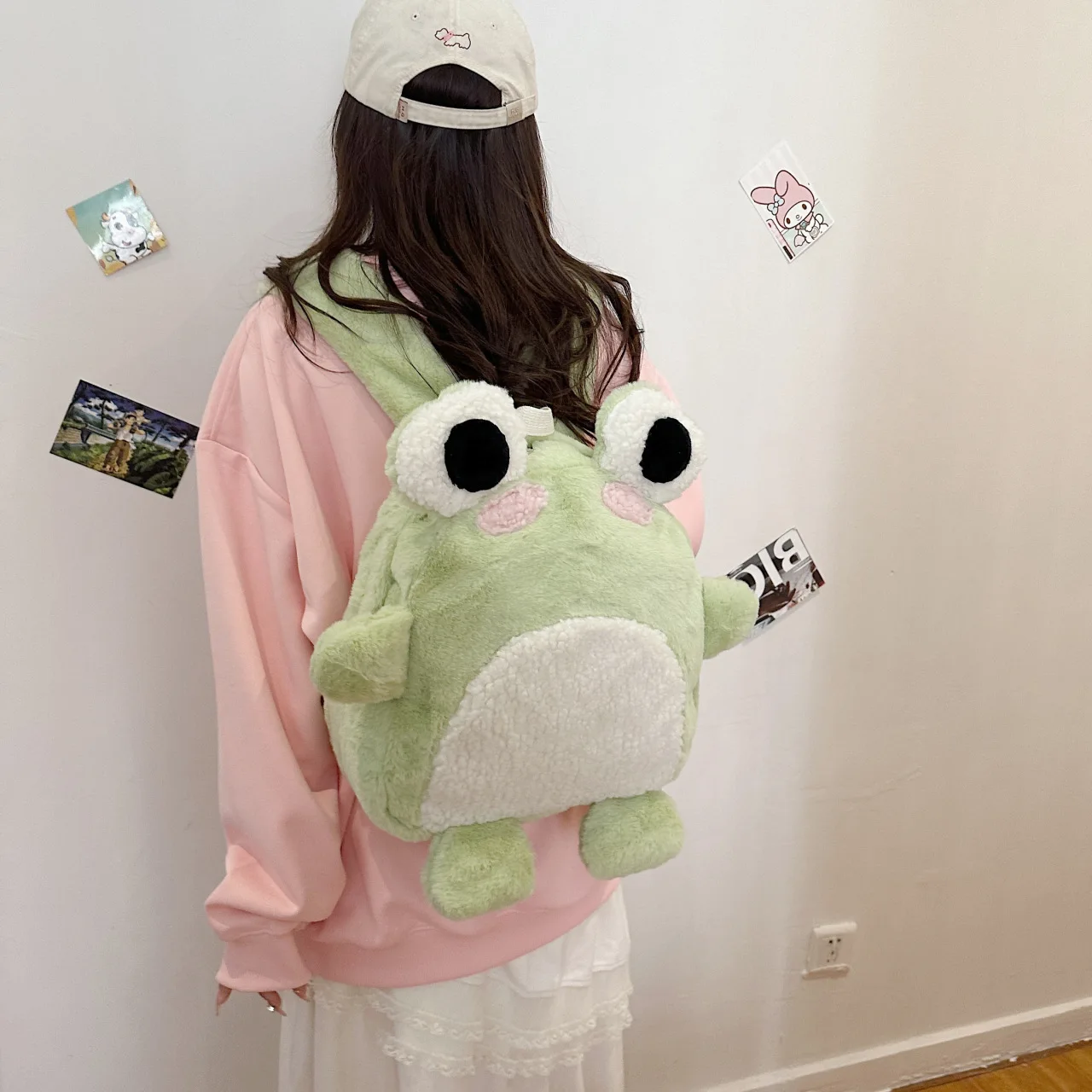 Women Cute plush frog backpack 2024 girl funny cartoon school - Main Image