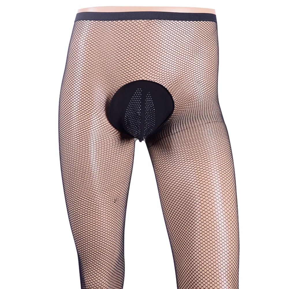 Men Sexy Fishnet Pantyhose Sheer Bugle Pouch Underwear Sissy Transparent Lingerie Body Stockings Tights Erotic Underwear