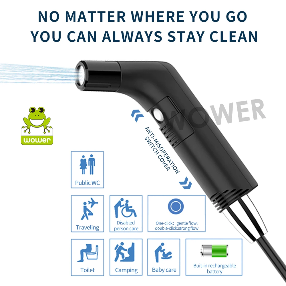 Wower Portable Electric Bidet for Personal Hygiene Cleaning 2.3L Shattaf Rechargeable Travel Camping Bidet Shower Sprayer 6