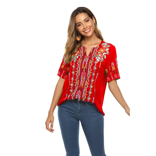 KHALEE YOSE blusa bordada con flores para mujer, Camisa de algodón estilo  bohemio, mexicana, de manga corta, estilo étnico Hippie, talla 2xl y 3xl| Blusas y camisas| - AliExpress