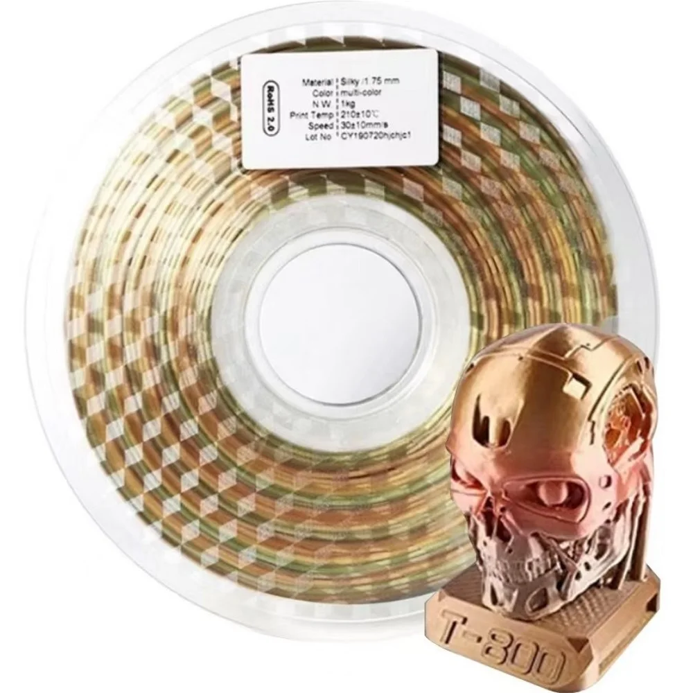 Filamento PLA de Seda con Cambio de Color Arcoíris, 1.75mm, 200g, Filamento para Impresora 3D, Brillante, Suave, Alta Velocidad, Multicolor, Alta Resistencia
