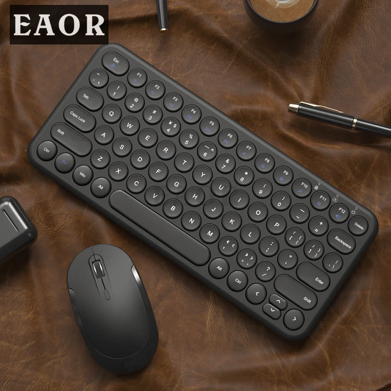 EAOR 78-key Portable Silent Wireless Keyboard Mouse Combo Retro Round Keycap Mini Office Set for Laptop Desktop Macbook | Компьютеры и