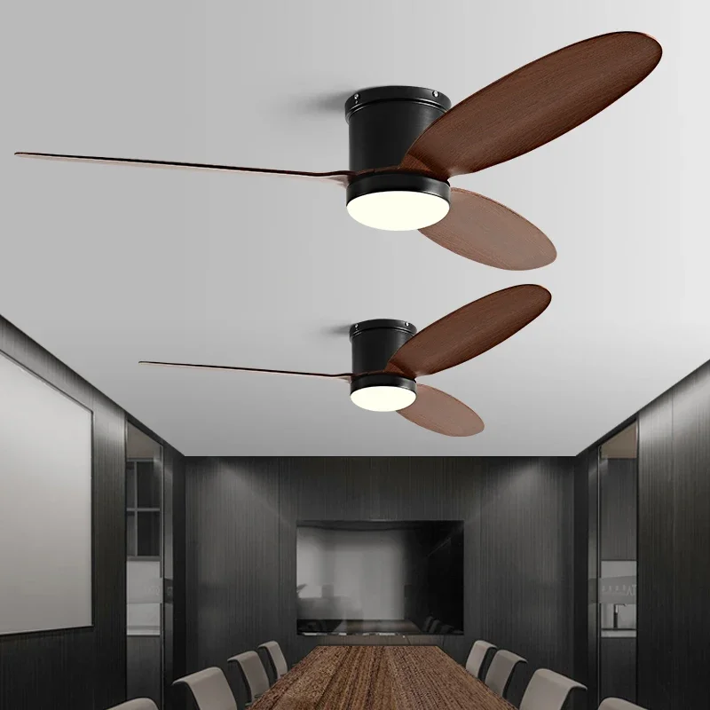 52inch Low Floor Ceiling Fan Light Black DC Remote Control Led Fan Llights Indoor Restaurant 110V 220V With Chandelier