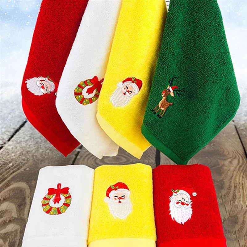 Cotton Towel Set Unisex Christmas Innovative Towel Kitchen Hand Towel Embroidered Holiday Towels